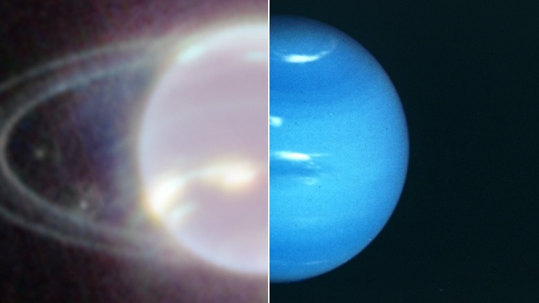 Voyager versus Webb Images of Neptune