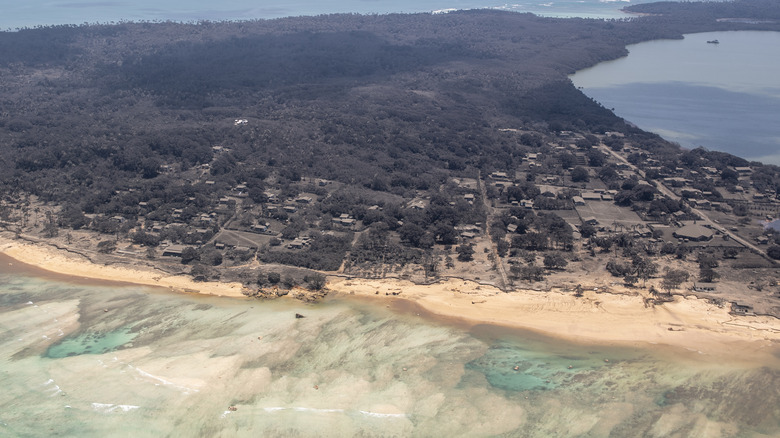 Tongan town covered in ash