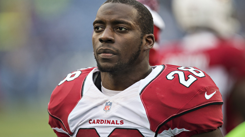 Rashard Mendenhall on the field Cardinals 28 jersey