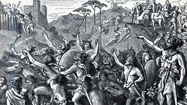 1882 woodcut image of Vandals sacking Italy in the 5th century