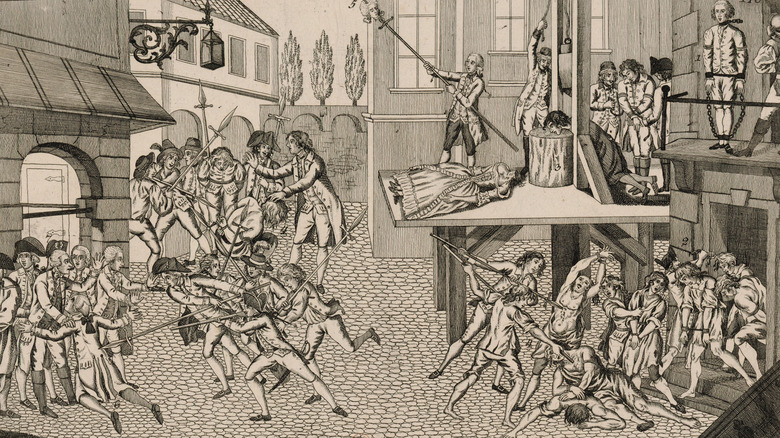 Contemporary drawing of the September Massacre of 1792 during the French Revolution