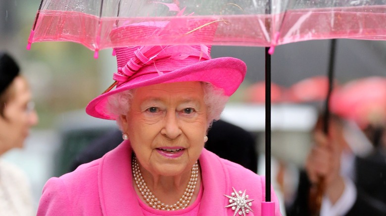 The Queen with Matching pink Umbrella