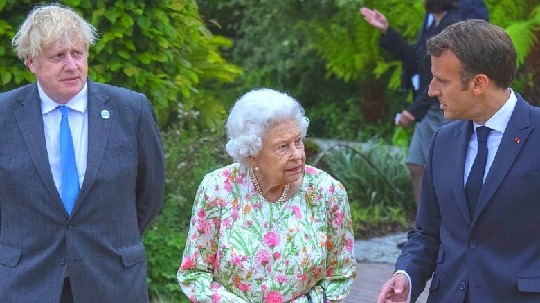 Boris Johnson, The Queen, and Emmanuel Macron