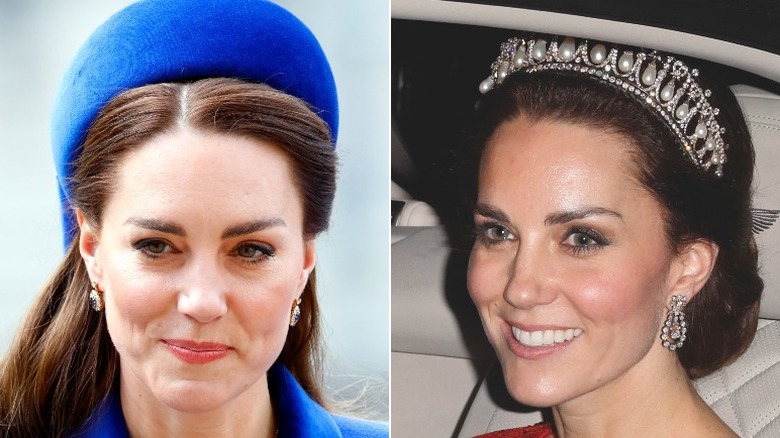 Kate Middleton In Hat and Tiara side by side