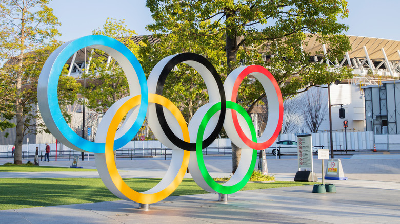 Statue of Olympic symbol, Tokyo, Japan