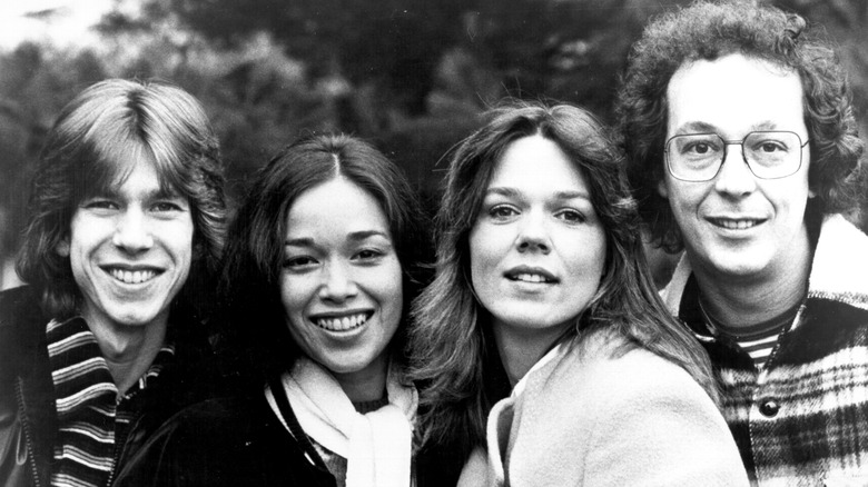 black and white 1970s publicity photo of the starland vocal band smiling