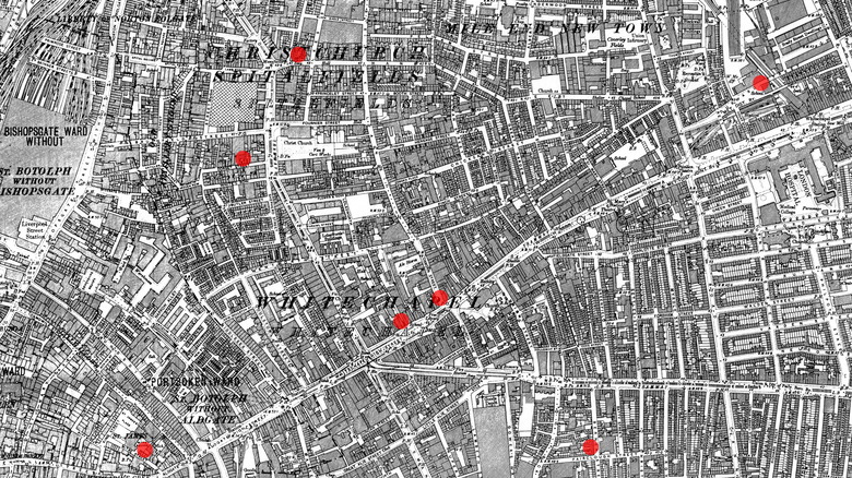 Map of Whitechapel with red dots