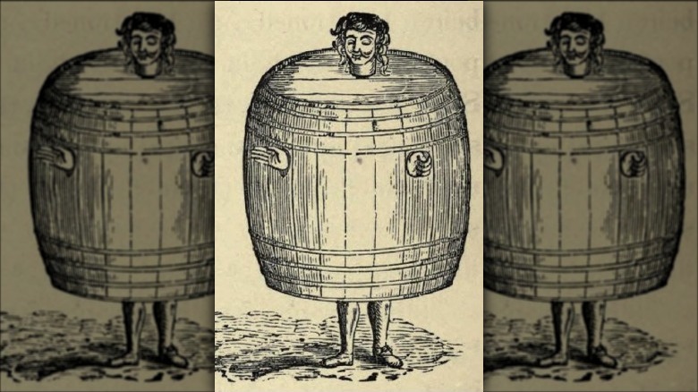 illustration of man wearing barrel