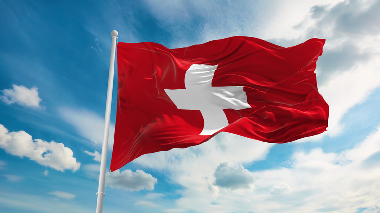 Swiss flag blue sky