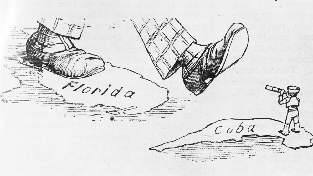 1894 satirical cartoon showing large feet walking to Cuba