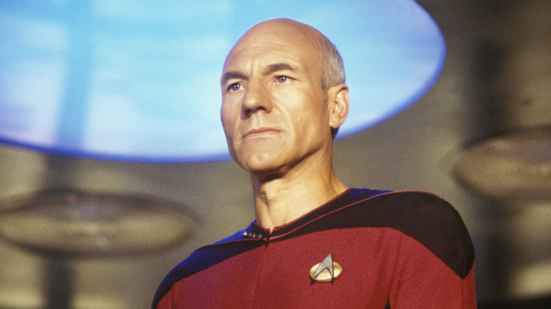 Patrick Stewart in costume as Jean-Luc Picard