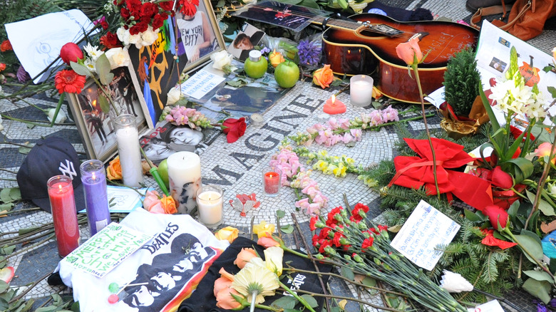 Flowers and other tributes for John Lennon