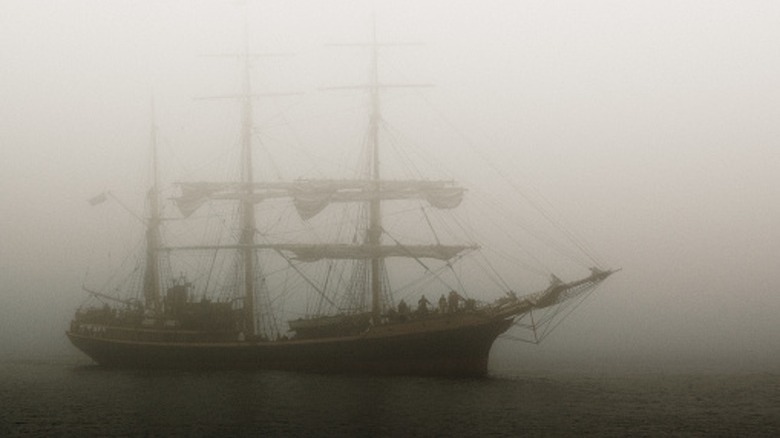 Sailing ship in fog