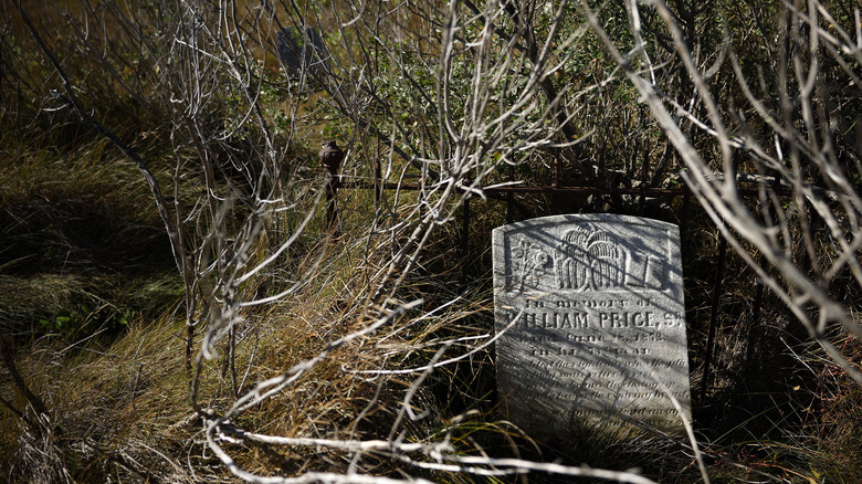 gravestone sinking in bog