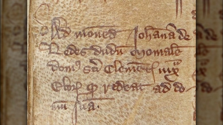 Medieval document mentioning Joan of Leeds