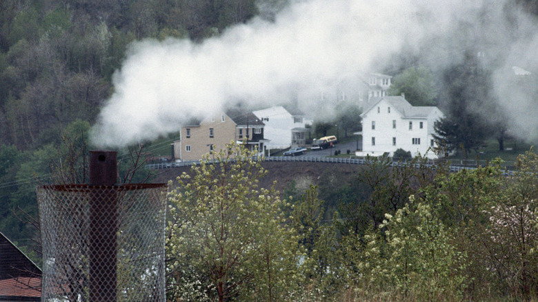 Smoke pouring out of a pipe in Centralia, Pennsylvania