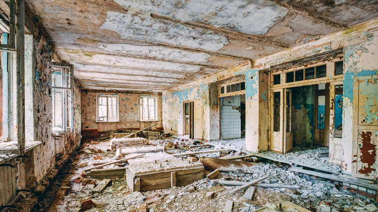 The interior of an abandoned house in Pripyat