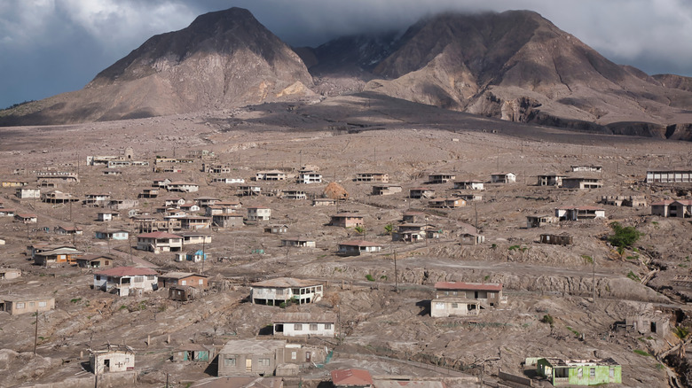 Plymouth, Montserrat with several abandoned settlements