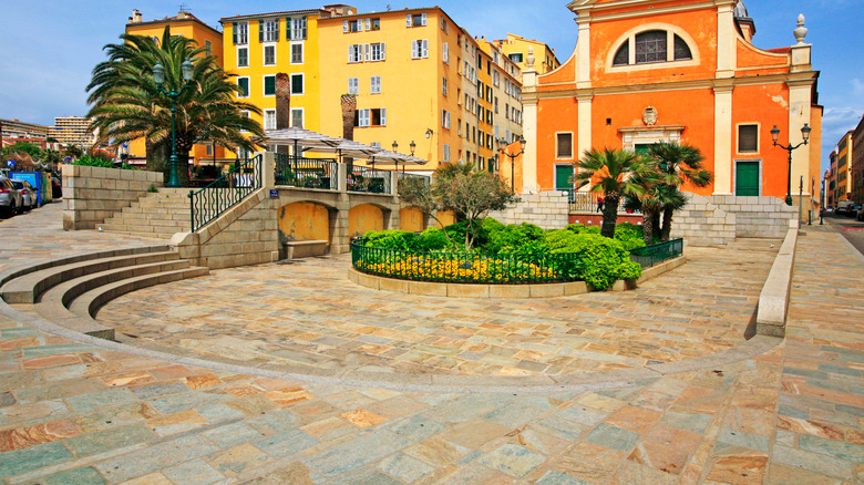 Ajaccio Cathedral, Corsica yellow orange buildings