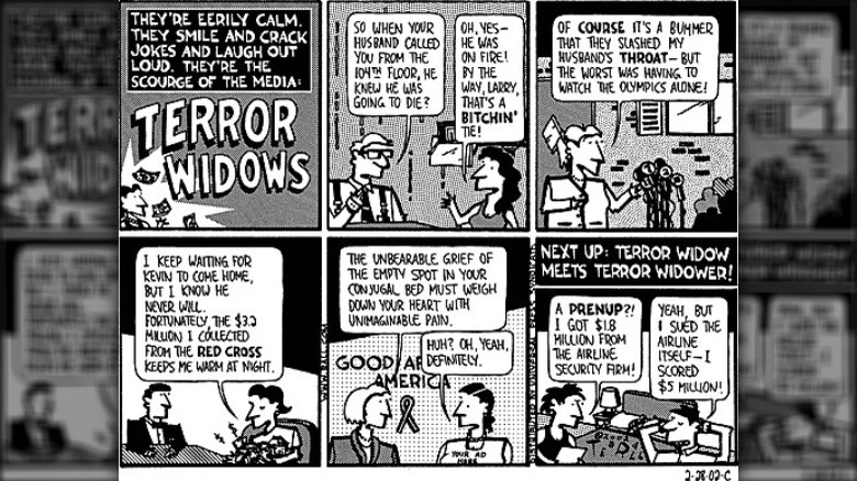 6-panel comic titled "Terror Widows"