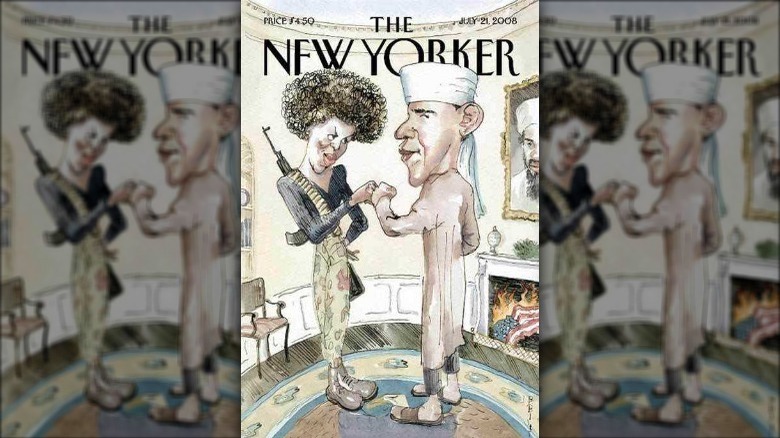 Cover of the New Yorker with Obamas in Oval Office