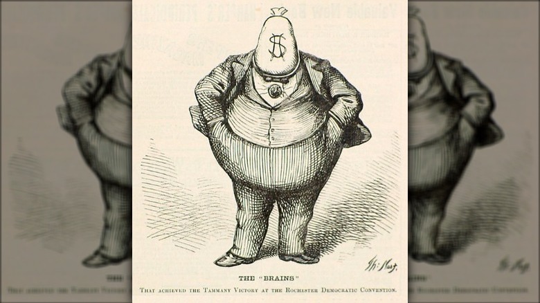 Boss Tweed with money bag for head