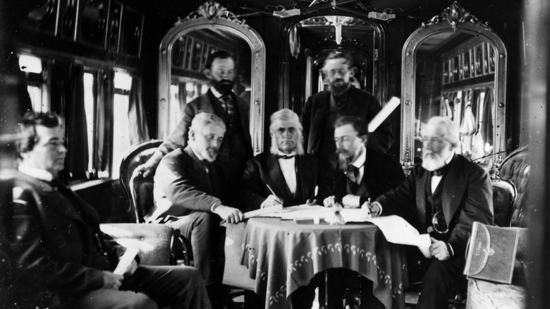 Union Pacific directors in railroad carriage