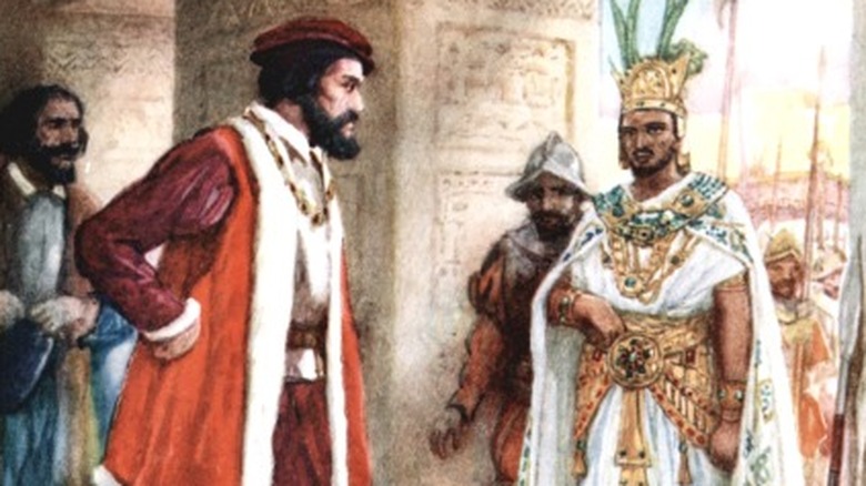 Hernan Cortes and Aztec ruler Montezuma