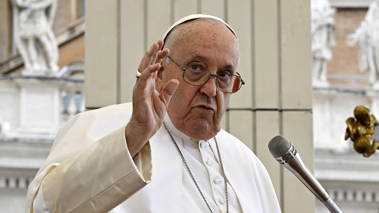 Pope Francis at microphone, 2023