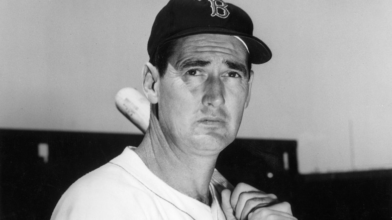 Ted Williams holding baseball bat