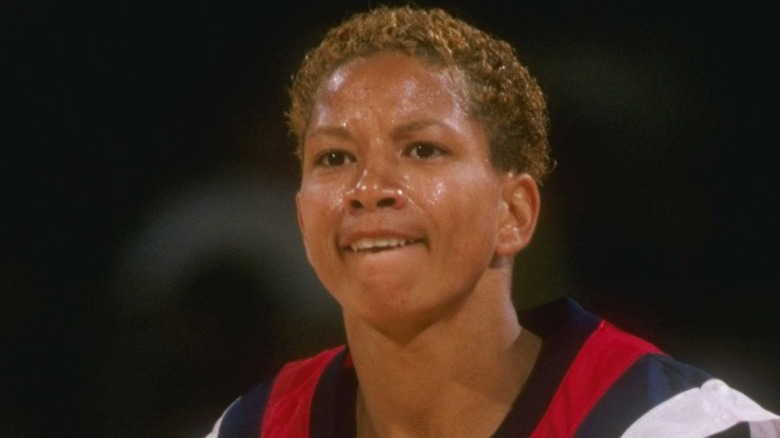 Kim Perrot playing for Houston Comets