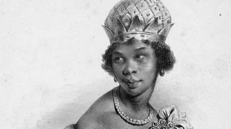 black white illustraion Queen Nzinga crown