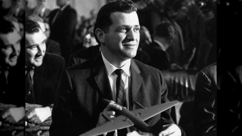 Gary Powers holding model U-2