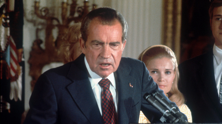 Richard Nixon announcing his resignation