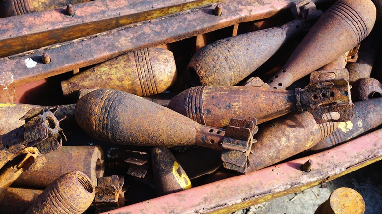 Unexploded rusty bombs laos