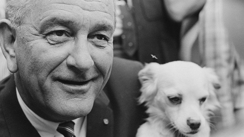 lyndon b johnson holds dog Yuki