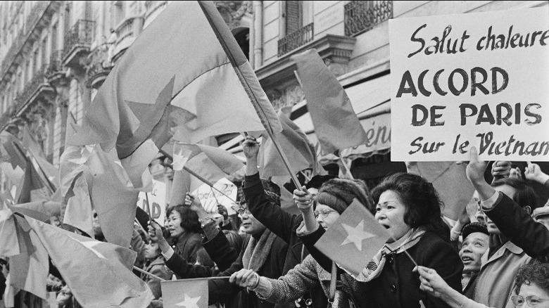 Protestors during Paris Peace Accords signing