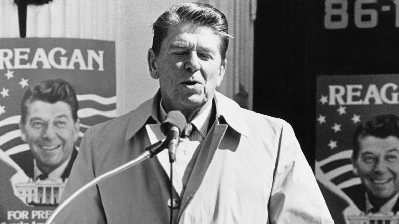 Reagan speaking at outdoor rally