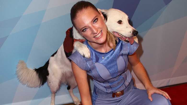 Sara Carson and her dog Hero posing for a photo at America's Got Talent Season 12 auditions