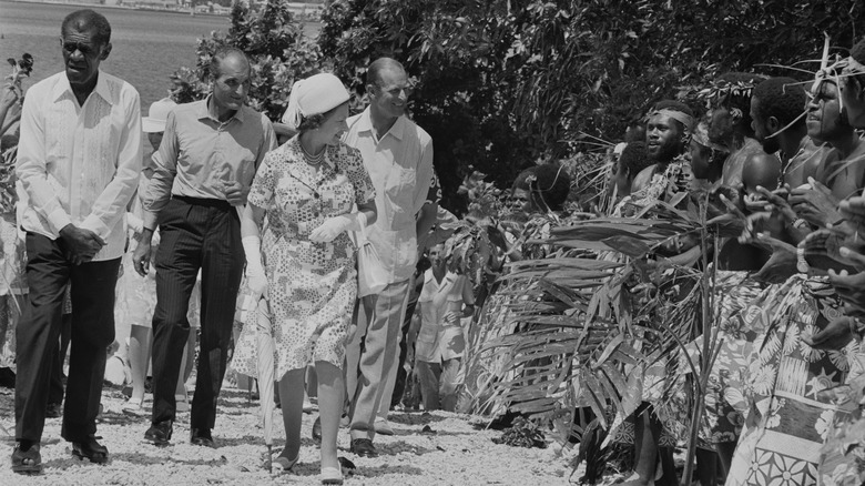 Prince Philip Queen Elizabeth visiting worshippers