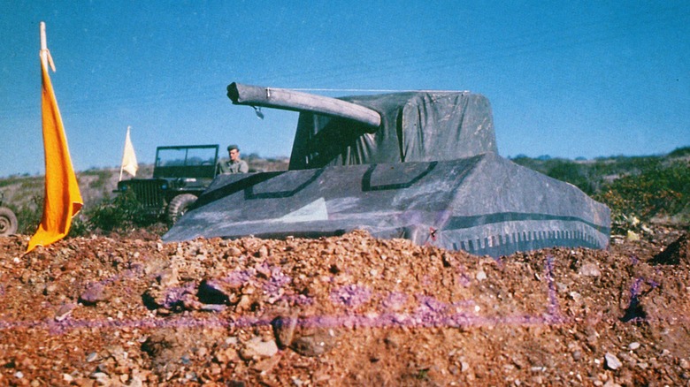 An inflatable dummy tank modelled after the M4 Sherman during Operation Fortitude, Southern England, United Kingdom, 1944 used to confuse German intelligence