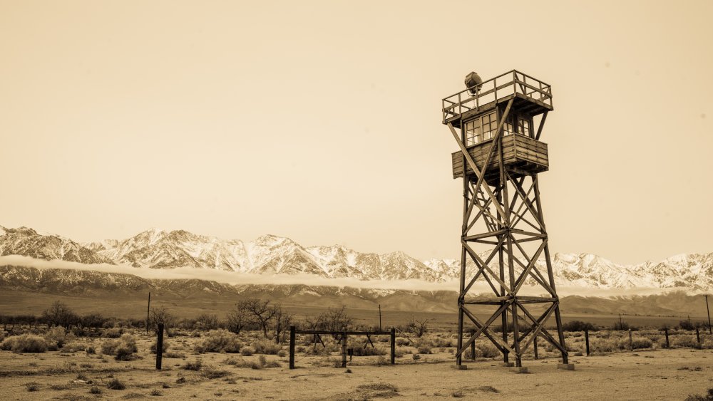 A guard tower of the Manzanar internment camp, where thousands of Americans were held during WWII