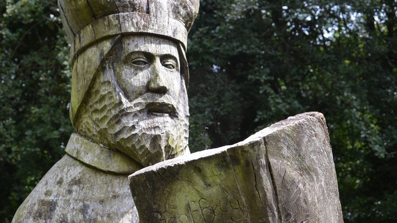 Wooden statue of Geoffrey of Monmouth