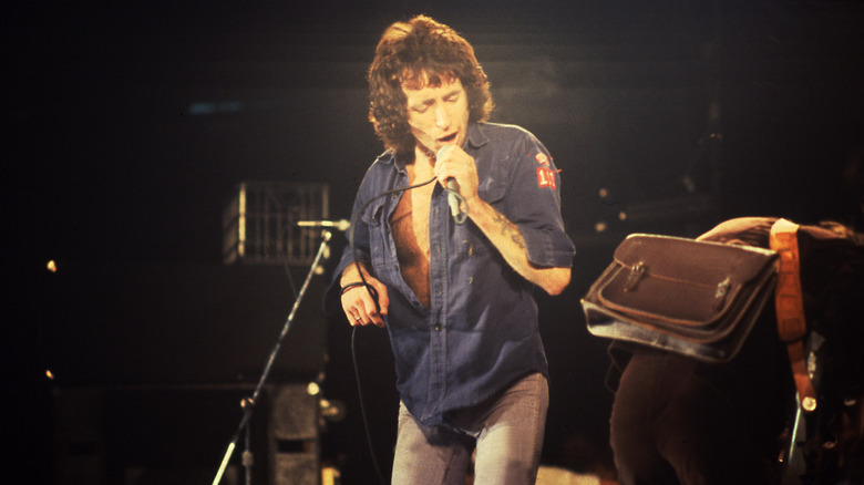 AC/DC's Bon Scott singing on stage at the Aragon Ballroom in 1978