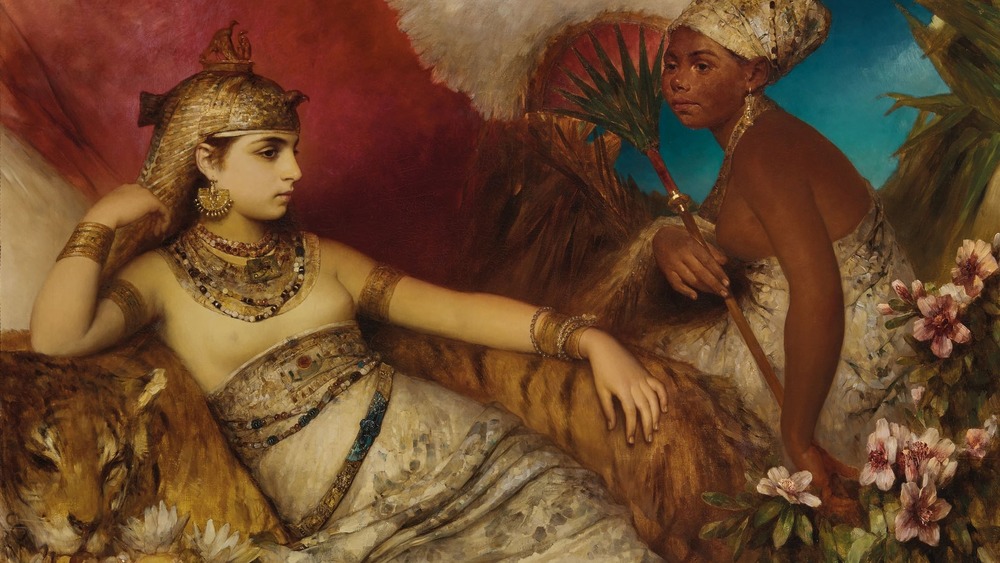 painting of Cleopatra, sitting, with slave fanning her