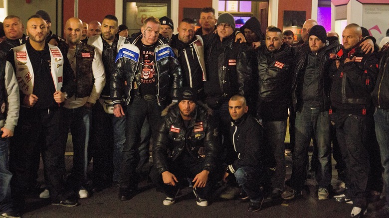 Hells Angels members standing in a group