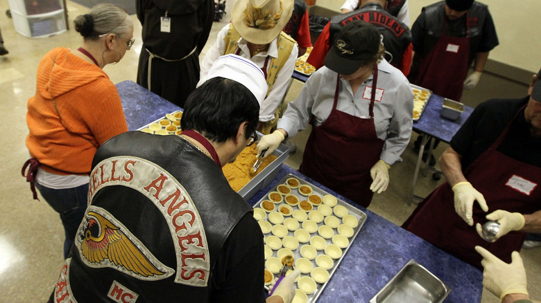 hells angels helping make thanksgiving pies