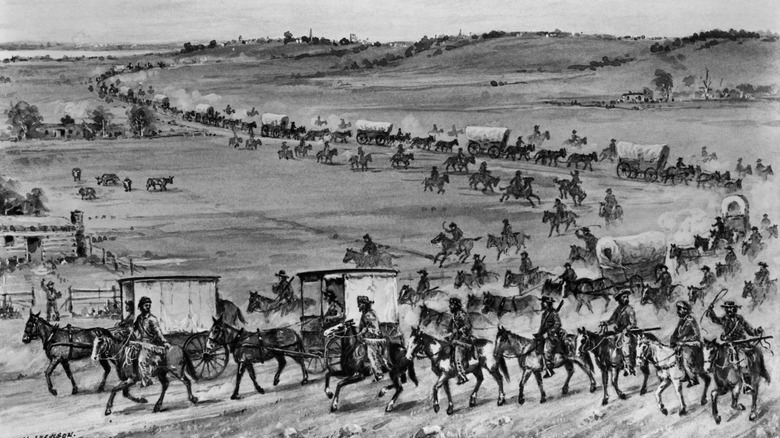 large wagon train Oregon Trail