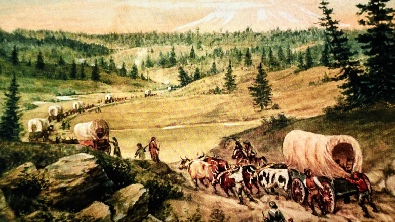 Illustration of Oregon Trail pioneers