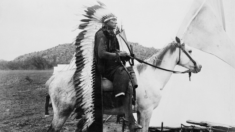 Comanche chief Quanah Parker on horseback